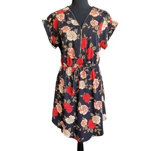 Speed Control Navy Blue Floral Zipper Closure Women’s Dress Sz M